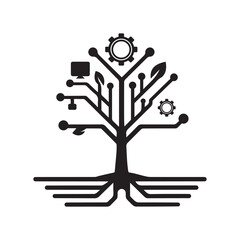 Conceptual Illustration of Technology Shaped as a Tree with Digital Elements