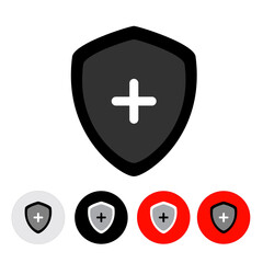 Fototapeta premium Shield-plus, black, white and colored button icons