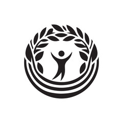 Minimalistic Black Laurel and Figure Crest Logo with Organic Style