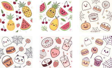 Seamless Kawaii Food Vector Pattern - Cute Snacks and Desserts