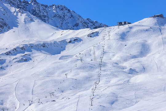 ski lift in snowy Arosa, Switzerland