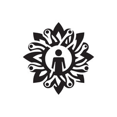 Abstract Human Symbol Surrounded by Artistic Circular Shapes and Patterns