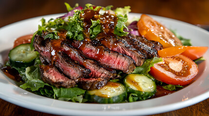 Grilled steak salad delight restaurant food photography indoor dining close-up view culinary experience