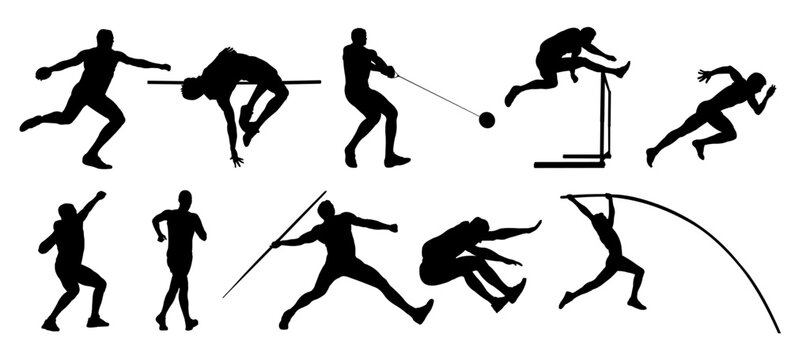 athletic game silhouette,decathlon sportsman silhouette isolated on white background. Vector illustration