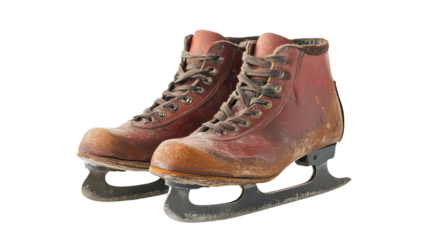 old pair of brown leather skating boots cut out png