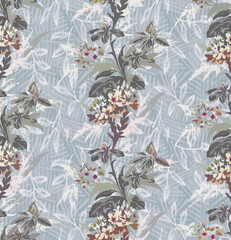 Seamless Floral and Leaf Pattern with Elegant Textures