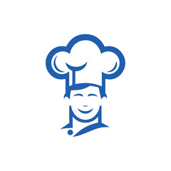 Blue Iconic Smiling Chef Illustration with Hat and Uniform