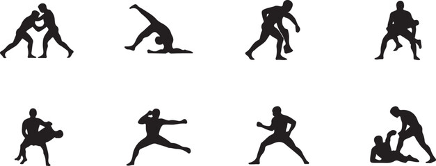 Eight Silhouettes of Martial Arts and Wrestling Techniques