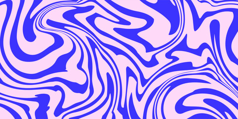Fototapeta premium Blue Wavy Lines Abstract Background in Trendy Retro Psychedelic Style. Twisted, Swirled, and Distorted Vector Texture Pattern