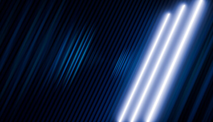 Abstract 3D render with glowing lines and geometric shapes on a dark blue background