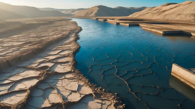 Desiccated wetlands in times of drought and lack of precipitation, a global environmental disaster. Climate change, impacts of drought, water scarcity, and water management principles.