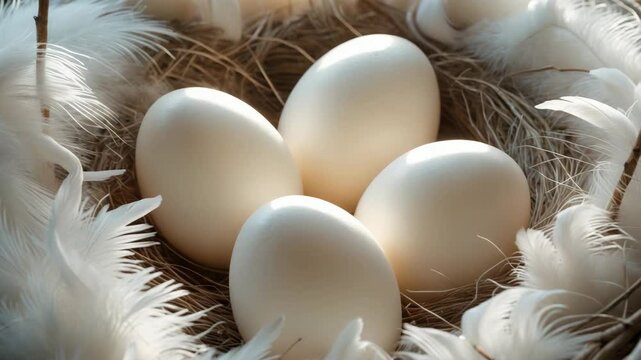 Eider Duck nest featuring four eggs.