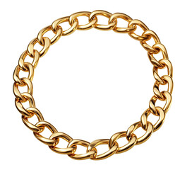 Shiny golden chain bracelet in circular shape, isolated on transparent cutout background