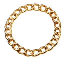 Shiny golden chain bracelet in circular shape, isolated on transparent cutout background