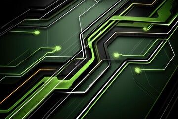 Modern Green Circuit Board Design with Abstract Geometric Lines