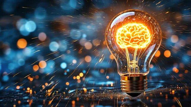 Illuminated brain inside a lightbulb