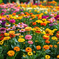 Obraz premium Vibrant Rainbow of Colorful Flowers Blooming in a Lush Garden