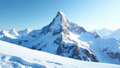 Snowy mountain peak, pristine white landscape, beauty, wonder
