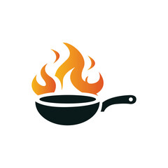 Frying Pan with Flaming Fire Vector Illustration