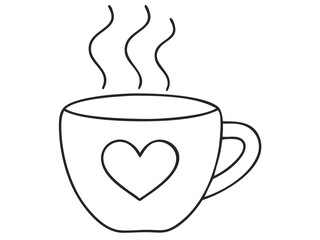 Charming Line Art of a Coffee Mug with Steam and Heart for Cozy and Warm Designs