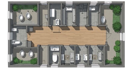 Obraz premium Detailed Architectural Floor Plan of a Luxurious Bathroom Facility