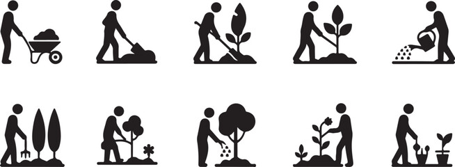 Gardening Activities Icon Set Planting, Watering, and More