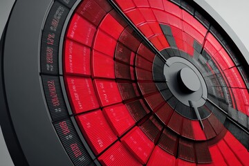 Red Circular Graphic with Digital Display for Data Visualization