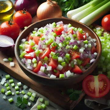chopped salad with tomatoes, onions and cucumbers