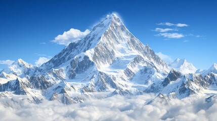 Obraz premium Majestic Snow-Covered Mountain Peak: An Untouched Winter Wonderland in the High Altitude Landscape