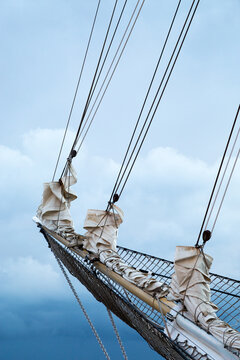 Bowsprit of STS Leeuwin II at dock.