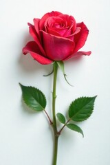 Naklejka premium Single perfect rose, vibrant petals, white backdrop, texture, romance