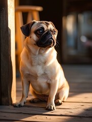 Obraz premium Cute Pug Portrait: Adorable Small Breed Dog in Natural Indoor Light at Home