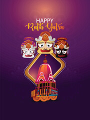 Happy jagannath rath yatra celebration background with vector illustration of lord  jagannath balabhadra and subhadra