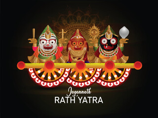 Happy jagannath rath yatra celebration background with vector illustration of lord  jagannath balabhadra and subhadra