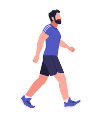 Flat vector illustration of sportsman with muscle in sportswear walking isolated on white background