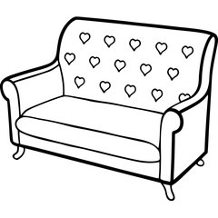 Vector Line Art Sofa with Love Hearts