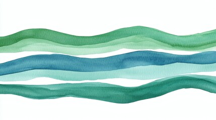 Abstract watercolor painting of flowing, wavy lines in various shades of teal and green.