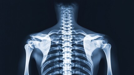 X-ray image displaying the skeletal structure of the upper human body.