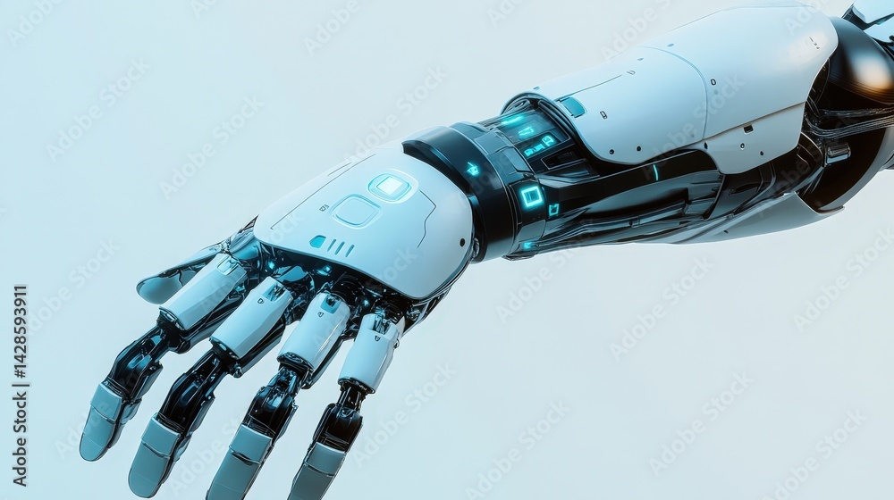 Poster a futuristic bionic arm with advanced sensors and ai-driven motion control, enhancing human capabili