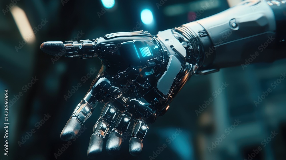 Poster a futuristic bionic arm with advanced sensors and ai-driven motion control, enhancing human capabili