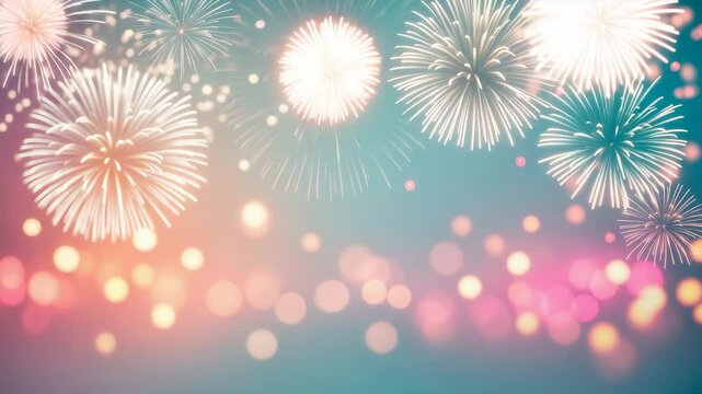 Abstract holiday background with fireworks and bokeh along with blank space.