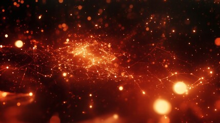 Fototapeta premium A fiery, glowing network of particles in a dark space.