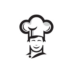 Chef Illustration Featuring a Smiling Cook with Traditional Hat and Uniform