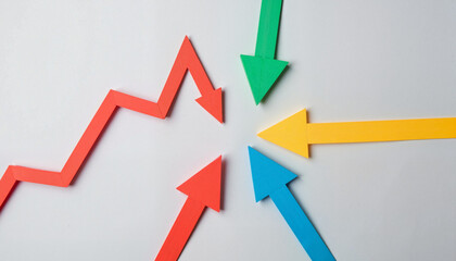 Colorful Arrows Pointing in Different Directions on Gray Background  