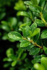 Beautiful green leaves with water droplets on them
