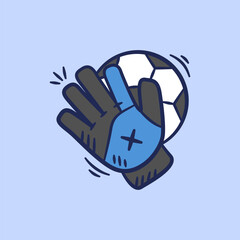 Football goalkeeper gloves hand drawn Illustration. Sport equipment soccer glove doodle icon in outline flat style vector.