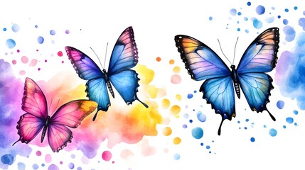 Vibrant Watercolor Butterflies on Colorful Splashes