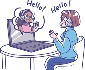 オンラインで話す2人の女性のイラスト