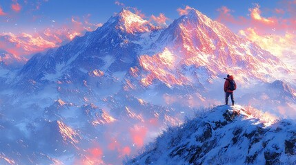 Majestic Mountain Peak: A Hiker's Solitude at Sunrise
