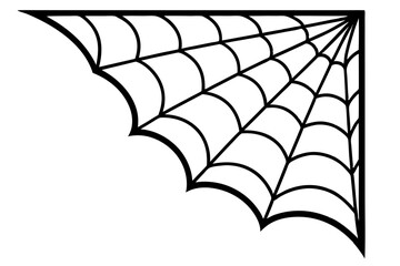 Fototapeta premium Spider web corner with black lines and geometric pattern, illustration of a cobweb in a square shape with curved lines and radial symmetry